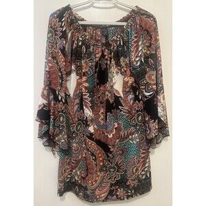 WinWin Boho Paisley Floral Tie Sleeve Tunic Top Multicolor Size L-XL Peasant
